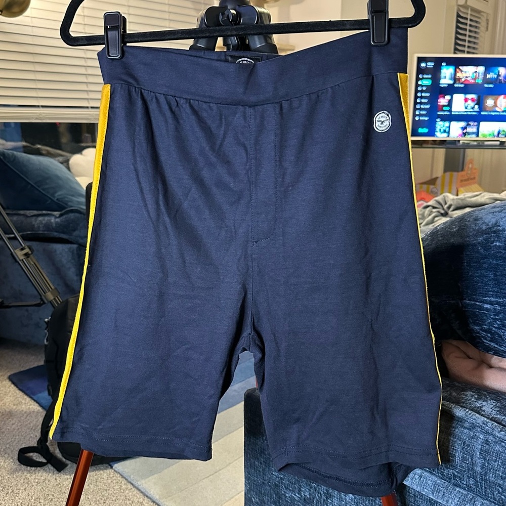 Le Breve Navy Blue Shorts with La Breve Logo Yellow